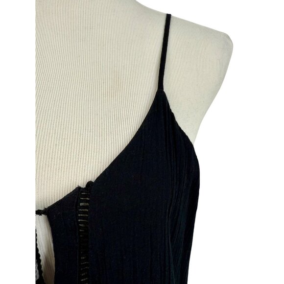 Tobi Black Lace Crochet Trim Gauzy Plunging Strappy Back Casual Boho Maxi Dress - Picture 5 of 16